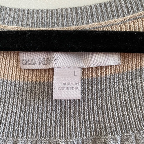 Old Navy Grey & Tan Knit Striped Sleeveless Cardigan Sweater Size L New W/O Tag - Picture 3 of 7